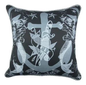 Sailors Ruin. Nautical Mermaids 20" Pillow, Black and Blue