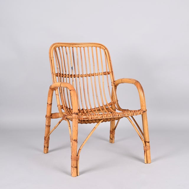 Mid-Century Italian French Riviera Rattan and Bamboo Armchair, 1960s For Sale - Image 10 of 15