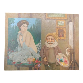"The Happy Little Painter" by Charles Bragg (American, 1931 -2019) - Original Vintage Oil on Canvas - With Coa For Sale