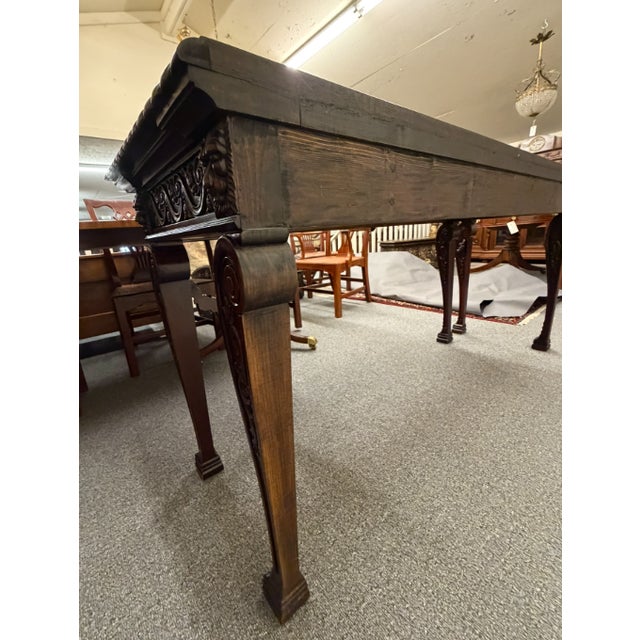 Wood Regency Style Hand-Carved Mahogany & Walnut Console Table With Grotesque Mask Apron, Circa 1980 For Sale - Image 7 of 8