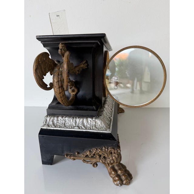 Antique Ansonia “Belgium” Mantel Clock With Gargoyle Mounts, Claw Feet & Original Key For Sale - Image 13 of 17
