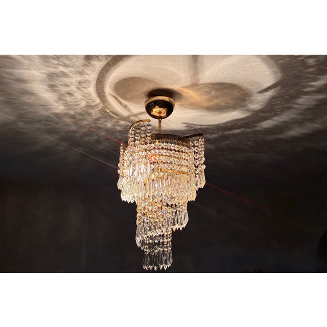 1960s French Style Custom Designed Crystal Waterfall Flush Mount Chandelier – 1 Light For Sale - Image 13 of 18