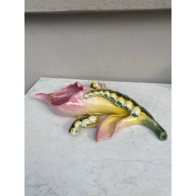 French Country French Majolica Lily of the Valley Wall Pocket Fives Lille Circa 1890 For Sale - Image 3 of 6
