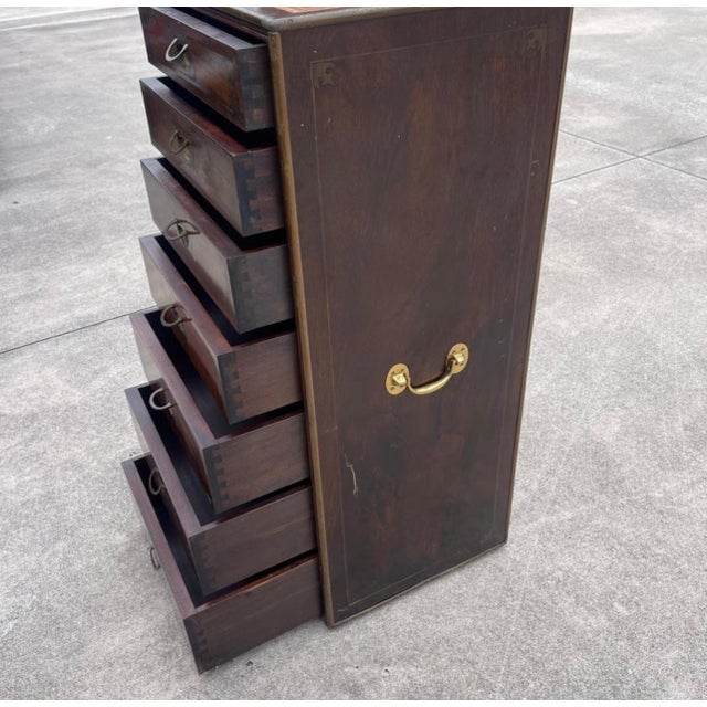Campaign Italian Campaign Style Brass Accent Inlay Lingerie Chest Dresser Chest Drawers For Sale - Image 3 of 12