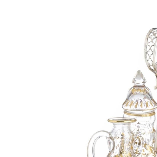 Silver - Silver cruet set - Lisbon Crown. Portuguese from the first half of the 19th century, composed of glass cruets...