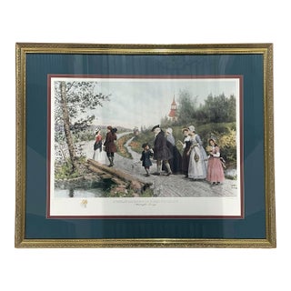 Late 19th Century Traditional Colonial Framed & Matted Artwork - Sunday Mormng in Sleepy Hollow (Washington Spring) For Sale