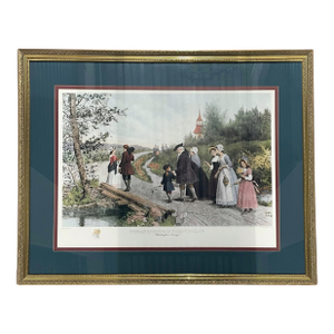 Late 19th Century Traditional Colonial Framed & Matted Artwork - Sunday Mormng in Sleepy Hollow (Washington Spring)