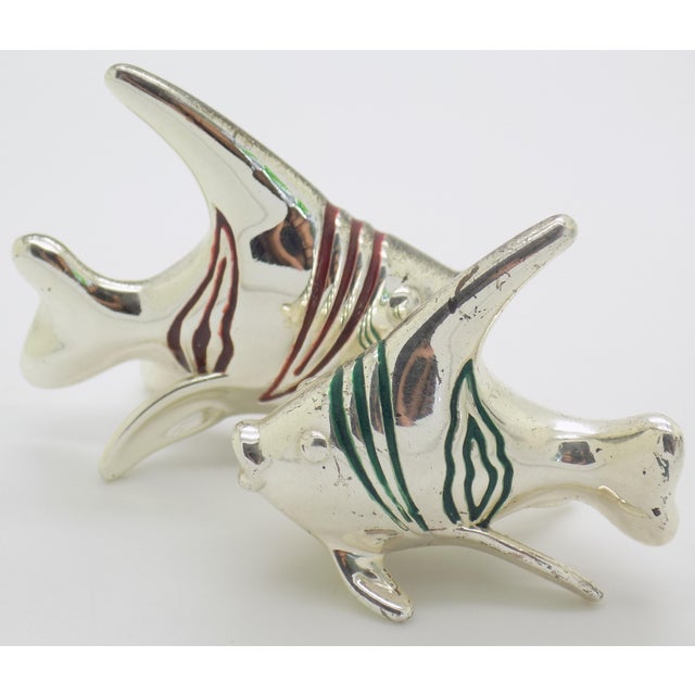 Vintage Italian Handmade Genuine Sterling Silver Enameled Tropical Fish Figurines by Ottaviani of Rome, 1980s Solid 925 Silver Marine Pair For Sale - Image 6 of 14