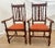 Wood Pair of Antique Jacobean Revival Barley Twist Oak Armchairs Rust & Gold Damask For Sale - Image 7 of 13