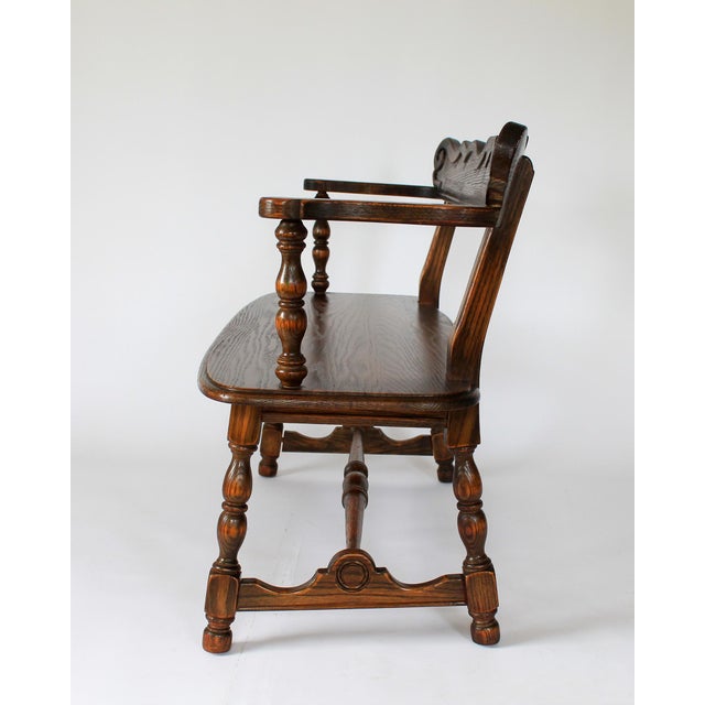 Vintage Arts & Crafts Jamestown Lounge Feudal Bench Romweber Viking Oak Style For Sale - Image 4 of 14