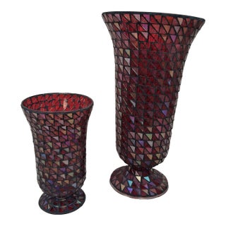 Vintage Pair of Mosaic Vases - A Pair For Sale