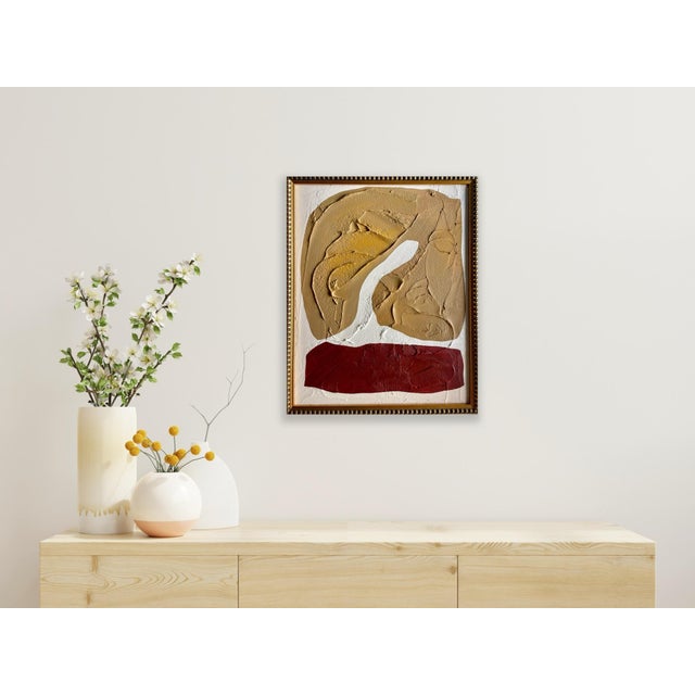 Contemporary abstract painting on canvas. Framed in a gold locally made frame Unframed painting: 16" x 20" Framed...