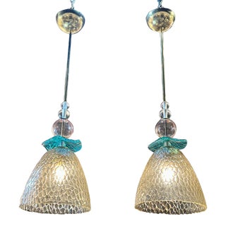 Pair of Modern Murano Glass Multi-Colored Pendants For Sale
