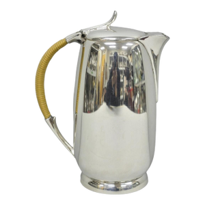 Amston Mid Century Modern Silver Plated Rattan Wicker Handle Coffee Pot Pitcher