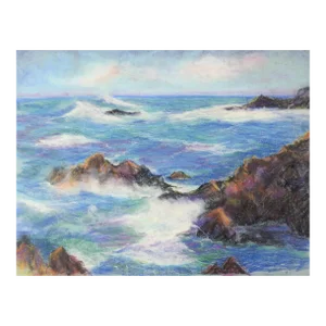 Vintage Rocky Coastline Seascape Pastel Painting