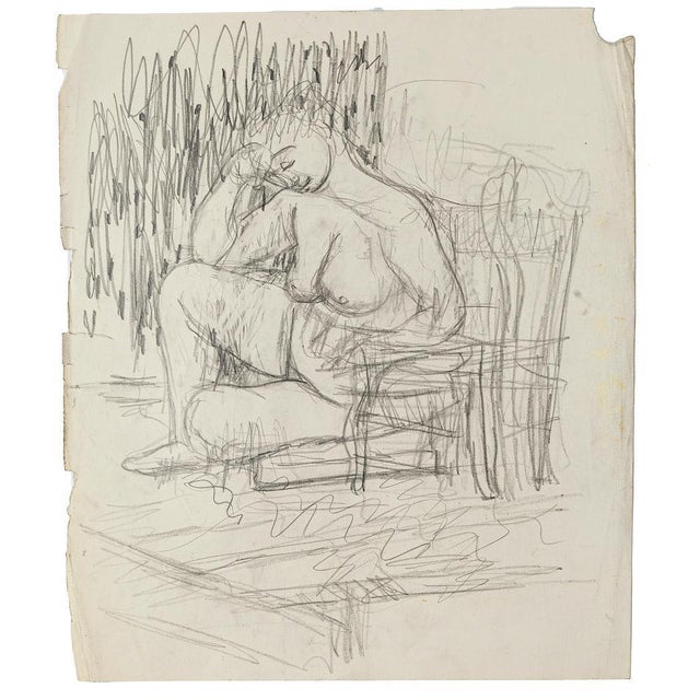 Nude is an original drawing in pencil on paper realized by Jeanne Daour. The state of preservation: there are some rips,...