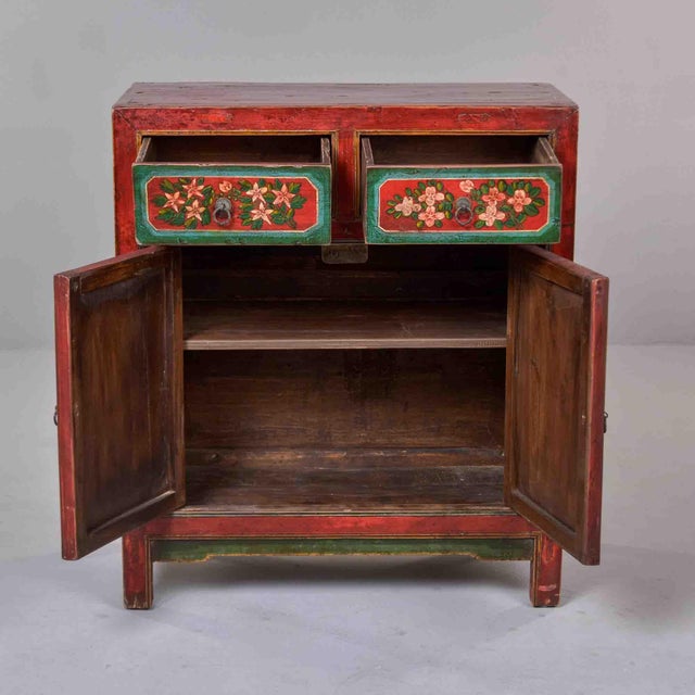 Pair of 19th Century Chinese Gansu Red-Painted Cabinets With Polychrome Floral Decoration For Sale - Image 10 of 13