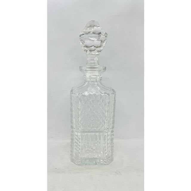 Vintage Lead Crystal Square Decanter with Diamond Cut Design With Faceted Stopper For Sale In Washington DC - Image 6 of 12