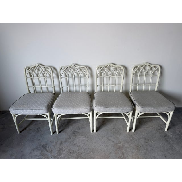 1970's McGuire Palm Beach Coastal - Style White Bamboo & Leather Wrapped Dining Chairs – Set of 6 For Sale - Image 4 of 18