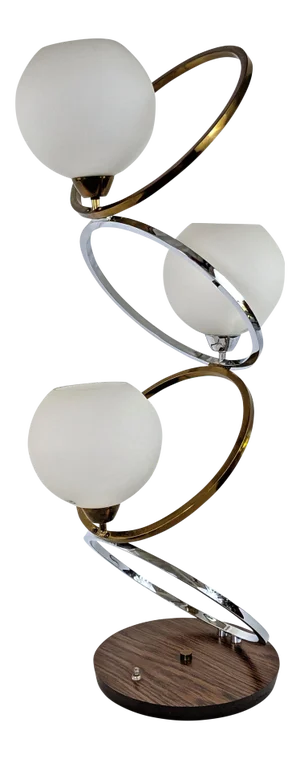 1970s Chrome and Brass Zigzag Rings and Glass Globes Mid Century Lamp