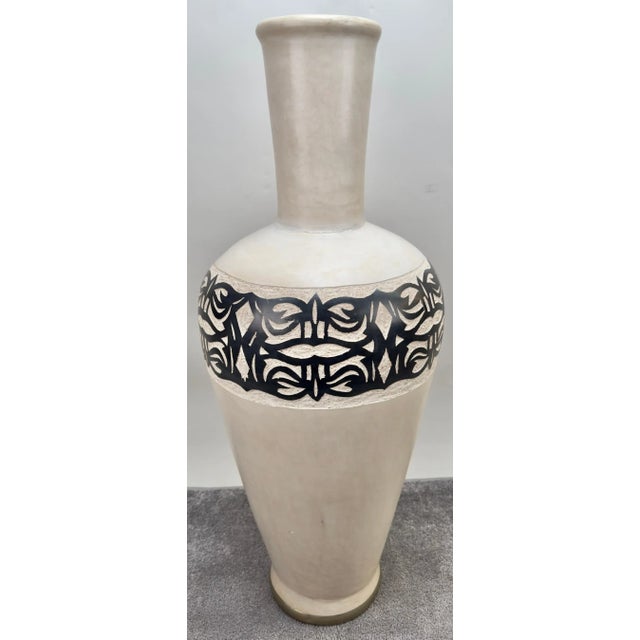 A magnificent monumental boho chic Moroccan handmade pottery floor vase made during late 20th century. a testament to the...