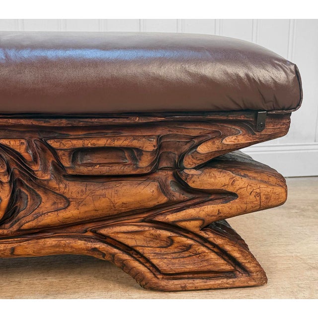 Vintage Witco Tiki Carved Wood Bench For Sale - Image 9 of 11