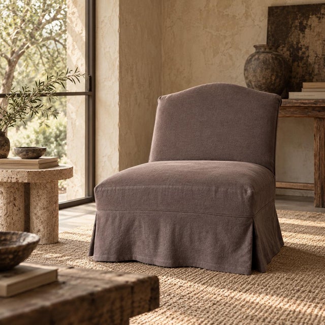 Kosa Armless Chair Slip Covered in 100% pure Belgian Linen 30″ w x 31.5″ d x 31.5″h Fabric: 100% Belgian Linen Color:...