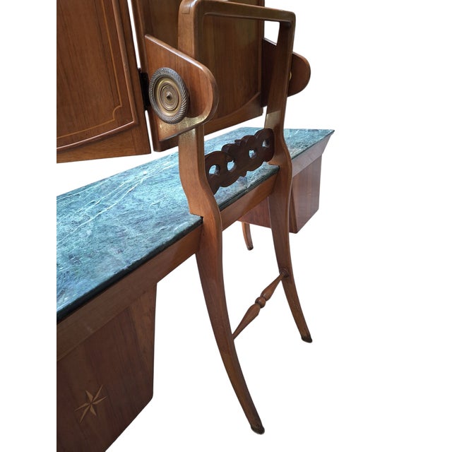 Textile Vintage Mirrored Dressing Table with Marble Top and Stool by Mario Cereghini, 1940s, Set of 2 For Sale - Image 7 of 13