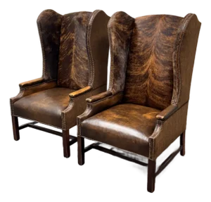 Paul Robert Lexie Hide Wingback Chairs, Pair
