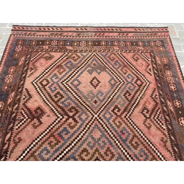 Textile Vintage Maimana Kilim Area Rug, Handwoven Wool, 8x12, Rose & Slate For Sale - Image 7 of 11