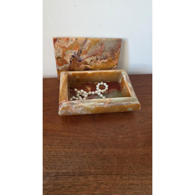 Vintage Onyx Stone Box, Banded Marble Jewelry Box, Heavy Calcite Trinket Box, Natural Stone Storage, Decorative Keepsake Box For Sale - Image 10 of 10