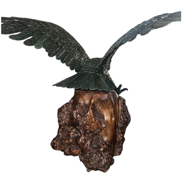 Monumental 20th Century Chinese Spinach Jade Carved Eagle on Naturalistic Base For Sale - Image 11 of 11