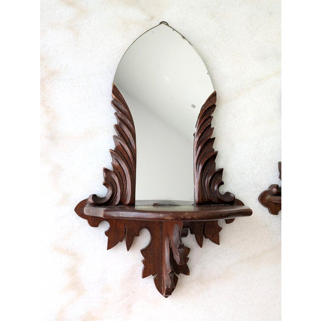 Antique Victorian Style Mirrored Walnut Curio Shelves, a Pair For Sale - Image 4 of 7