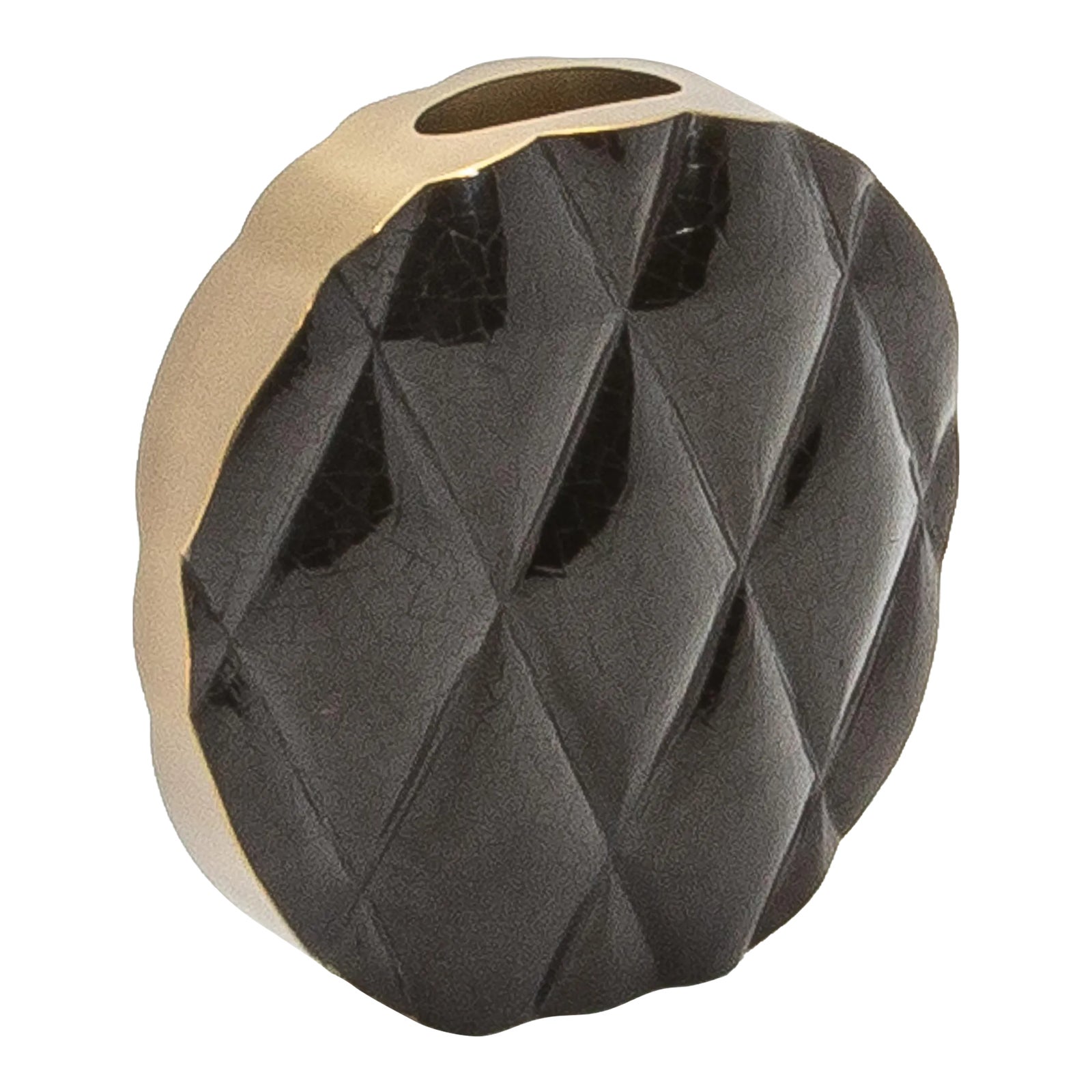 Modern Quilted Vase in Black Shell With Brass Details by Kifu Paris