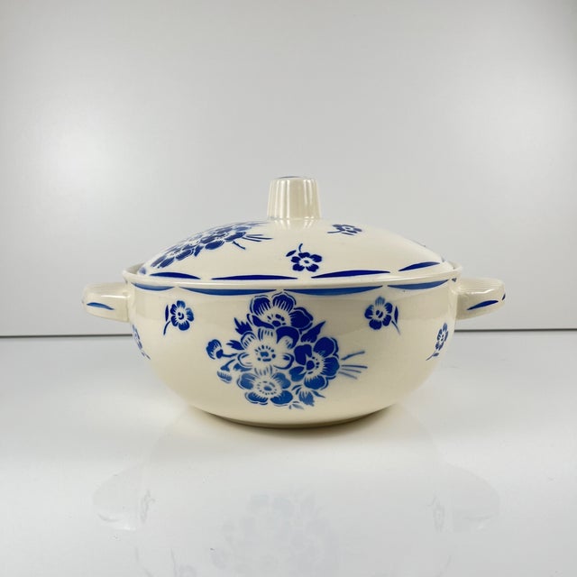 1920s Vintage Semi-Porcelain Tureen with Blue Floral Pattern from Badonviller, 1920s For Sale - Image 5 of 14