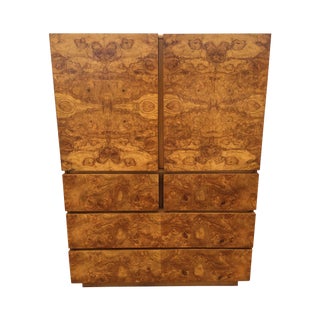 Milo Baughman Burled Olive Wood Armoire For Sale