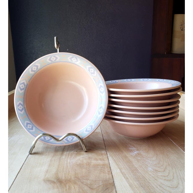 This vintage Post-Modern dinnerware Cereal Bowl set in Treasure Craft's Southwest pattern design are characterized by an...