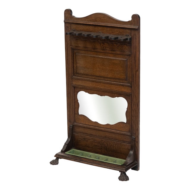 Antique Edwardian Oak Snooker Pool Cue Rack Stand, 1890s For Sale