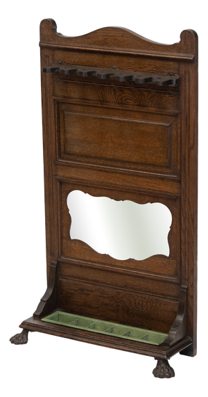 Antique Edwardian Oak Snooker Pool Cue Rack Stand, 1890s
