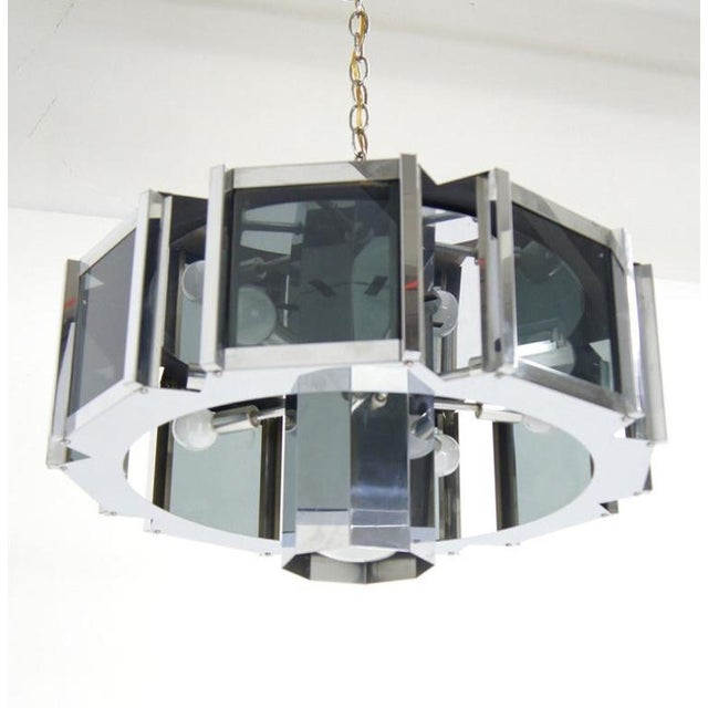 Chrome and smoked glass light fixture by Robert Sonneman on 20" long chain
