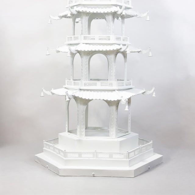 Chinoiserie Vintage Large-Scale Seven-Tier Chinoiserie White Painted Tole Pagoda Tower For Sale - Image 3 of 13