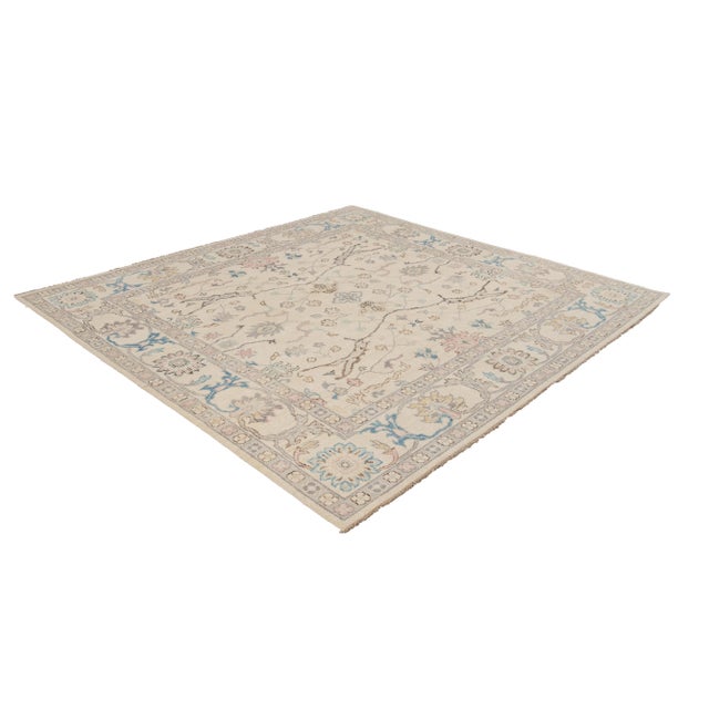 New Beige Modern Oushak Square Wool Rug For Sale - Image 11 of 13