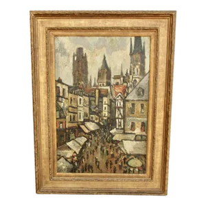 "Rouen La Rue De L'epicerie"by Pierre Jean Dumont Painting Circa 1920s