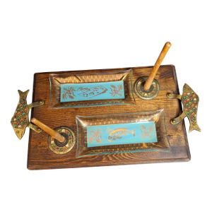 Rare Complete Vintage 1950s Israel Bagel & Lox Serving Wood Tray Judaica