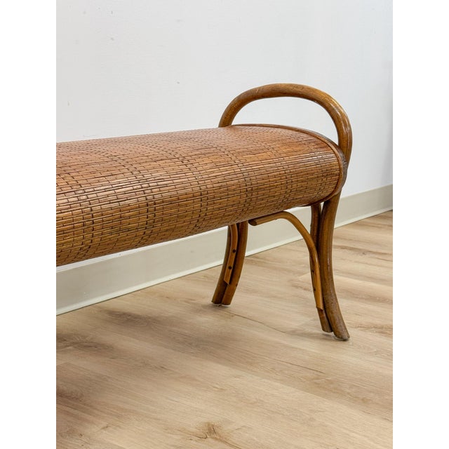 French Style Bentwood Rattan Woven Bench Vintage MCM 1960s Accent Boho Design For Sale - Image 4 of 11