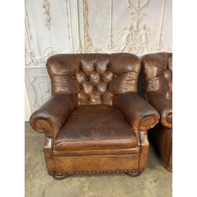 Mid 20th Century Pair of English Library Club Chairs in Hand-Finished Cognac Leather For Sale - Image 5 of 18