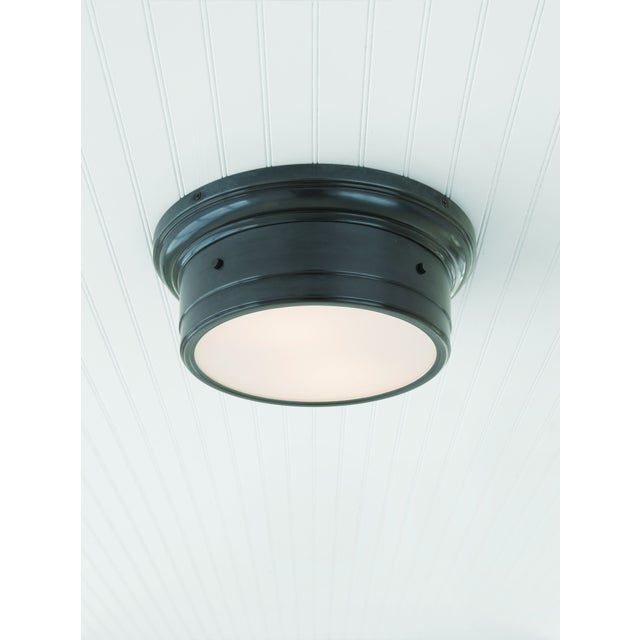 Traditional Visual Comfort Signature Siena Small Flush Mount in Bronze with White Glass For Sale - Image 3 of 5