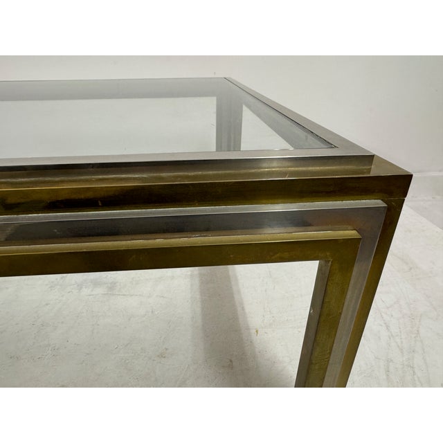 Silver Vintage French Steel and Brass Coffee Table, 1970s For Sale - Image 8 of 13