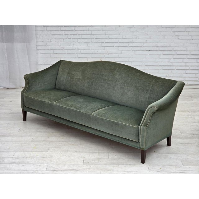 3-Seater Danish Sofa in Green Furniture Velour, 1960s For Sale - Image 12 of 15