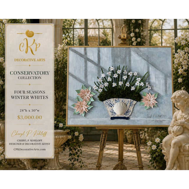 Floral Relief Conservatory Collection, Four Seasons - “Winter Whites” - Designed by Cheryl P. Kohloff For Sale - Image 9 of 9